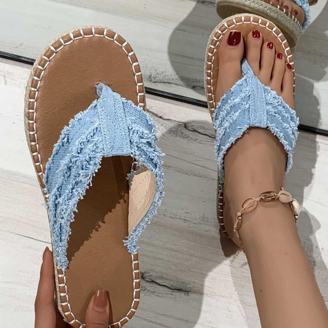 Styesk Womens Sandals Women's Large Flat Flat Solid Color Line Beach Sandals