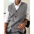thumbnail image 3 of Men's Sweater Vest V-Neck Sleeveless Cable Knitted Cardigan Vest, 3 of 7