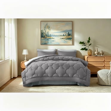 Bedtreat Ensembles de Couette Grand, Ensembles de Literie Réversibles 7 Pcs, Lit en Sac avec Couette, Drap Plat et Drap-Housse, Taies d'Oreiller et Couvre-Oreillers, Gris Foncé/gris Pâle