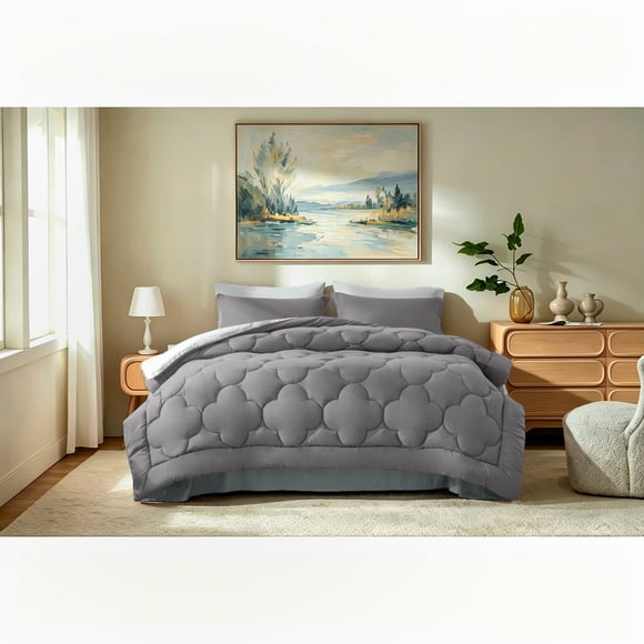 Bedtreat Queen Comforter Sets,7-Pieces Reversible Bedding Sets,Bed in a Bag with Comforter, Flat Sheet and Fitted Sheet, Pillowcases & Shams,Dark Gray/Light Gray