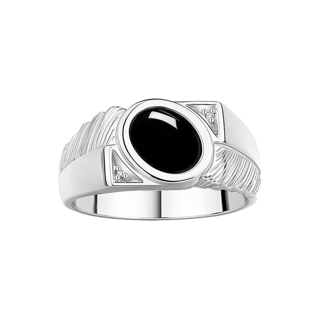 RYLOS Men's Rings 14K White Gold Cabochone Gemstone & Diamond Designer Cabochon Onyx Rings For Men Size 8