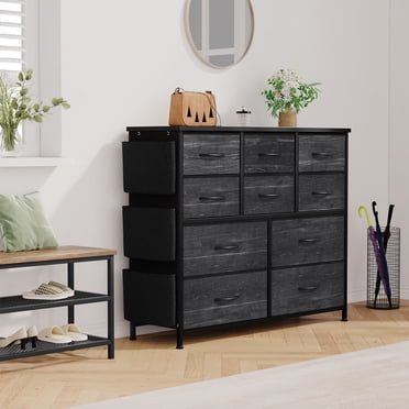 COZONY Commodes à 10 Tiroirs, Tiroirs de Rangement en Tissu, Haute Commode avec Cadre en Métal Solide et Dessus en Bois, Organisateur de Commode en Tissu pour Couloir, Entrée, Garde-Robe, Salon, Gris