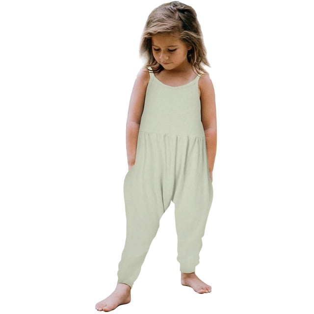 Girls Overall Sleeveless Summer Rompers for Girls Casual V Neck Suspender Rompers with Pockets Kids Clothes Girls Size 4T