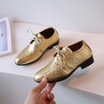 thumbnail image 2 of GPOECD Fashion Solid Color Lace Up Low Heel Boys Dress Shoes for Performance Comfortable Style Pattern 03_Gold,28, 2 of 7