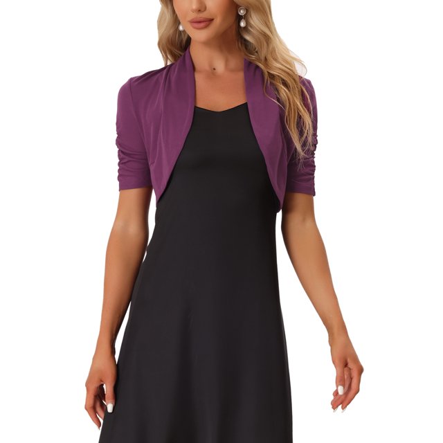 INSPIRE CHIC Boléros pour Femmes à devant Ouvert, Manches Courtes Froncées, Cardigan Court, P Violet