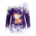 thumbnail image 3 of WEAIXIMIUNG Cropped Sweatshirt Zip Up Ladies' Shiny Reindeer Christmas Tree Casual Sloping Shoulder Fashion Theme Snowflake Theme Print Medium Long Top Hooded Sweatshirt, 3 of 3