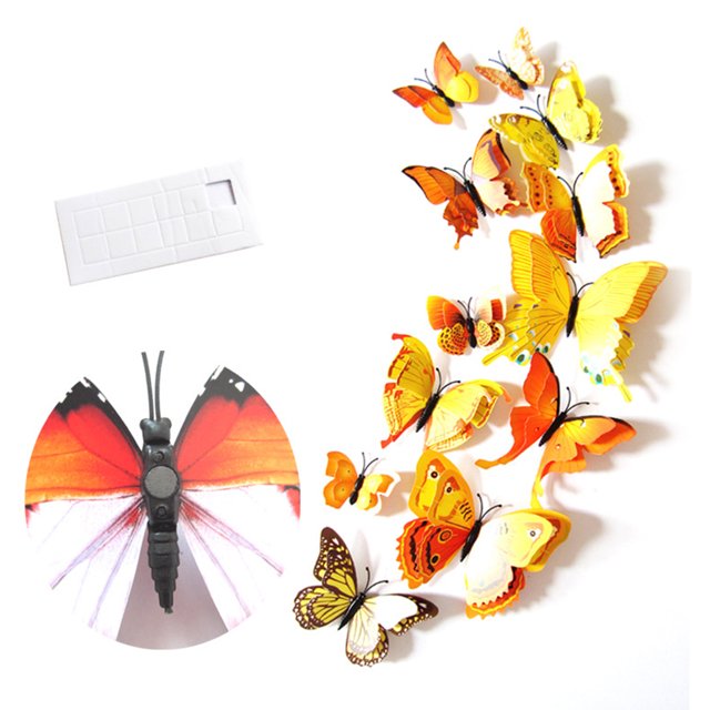 Labymos 12Pcs Wall Stickers Double-layerd PVC Butterfly Shape Wall Decal Sticker Home Living Room Nursery