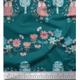 thumbnail image 1 of Soimoi Modal Satin Fabric Floral,Tree & Owl Kids Printed Fabric 1 Yard 42 Inch Wide, 1 of 3