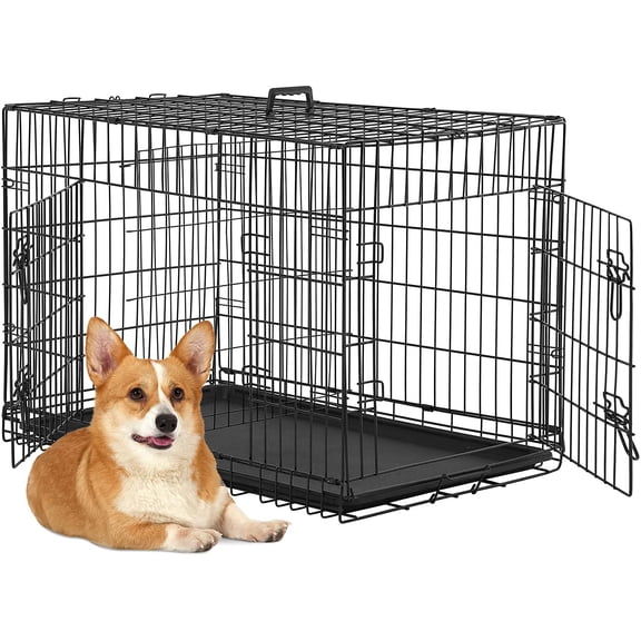 BestPet Cage pour Chien de 24 Pouces, Cage pour Chat, Chenil Pliant en Treillis Métallique avec Séparateur, Doubles Portes, Plateau en Plastique et Poignée, Cage pour Animal Intérieur et Extérieur