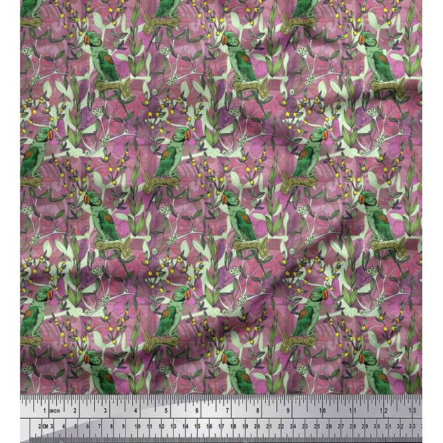 Soimoi Rayon Fabric Leaves, & Parrot Bird Fabric Prints By Yard 56 Inch Wide