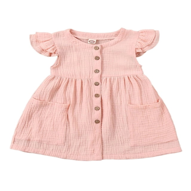 Toddler Girls Solid Color Dress Summer Ruffle Linen Baby Mini Skirt Cqh
