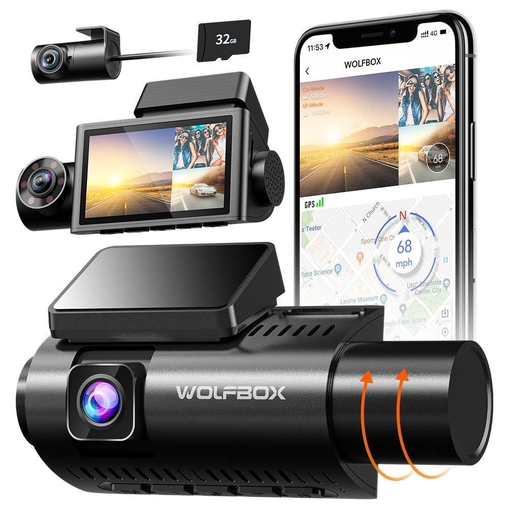 WOLFBOX 4K Dash Cam 3 Channel, WiFi&GPS, 3" LCD DashCam Front and Rear with Super IR Night Vision, Loop Recording, G-Sensor, Vehicle, 24H Parking Monitor