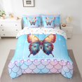 thumbnail image 2 of Erosebridal Ensemble de Literie Papillons pour Filles, Format Simple, Ensemble de Lit Galaxie Bleu, Réversible 7 Pcs, 2 of 5