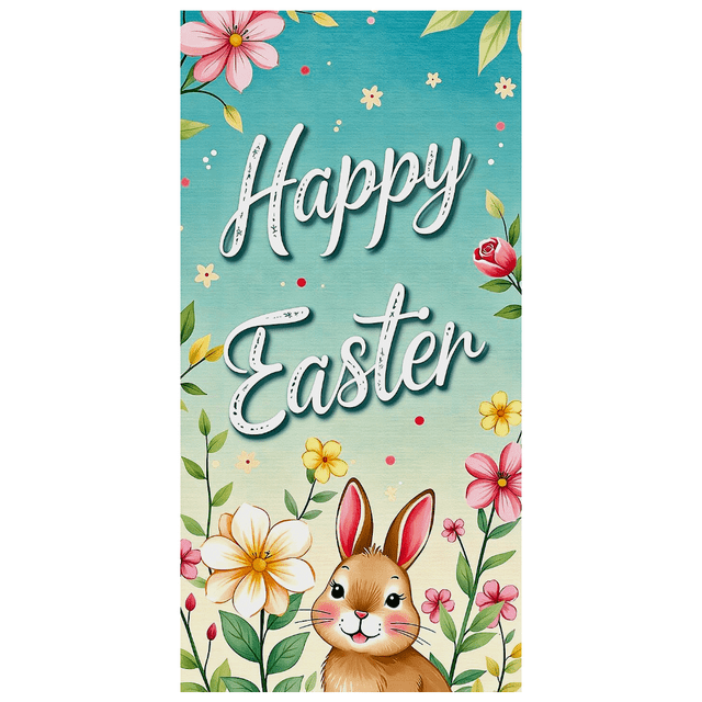 Floral Themed Happy Easter Banner with Bunny Element Party Decoration Background Backdrop for Easter Celebrations Party Decorations Photography Props Easter Events