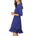 thumbnail image 4 of INSPIRE CHIC Women's Layered Ruffle Hem 3/4 Sleeves Smocked Chiffon A-Line Dress M Royal blue, 4 of 8
