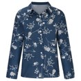 thumbnail image 3 of IROINID Rabais Polyester T-Shirt à Manches Longues pour Femmes Décontracté Col Rabattu Col Rond Bouton Blouse Élastique Chemises, Bleu, 3 of 5