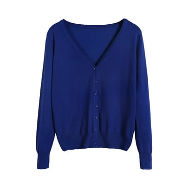 Kogui Cardigans for Women Dressy Womens Lightweight Longer Length Cardigan Long Sleeve Casual Crochet Open-Front Sweater with Pockets (Blue,L)