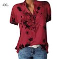 thumbnail image 1 of Chemise Femme à Imprimé Floral, Chemise Décontractée, Blouse à Col en V, Haut à Manches Courtes, Rouge, 4TG, 1 of 5