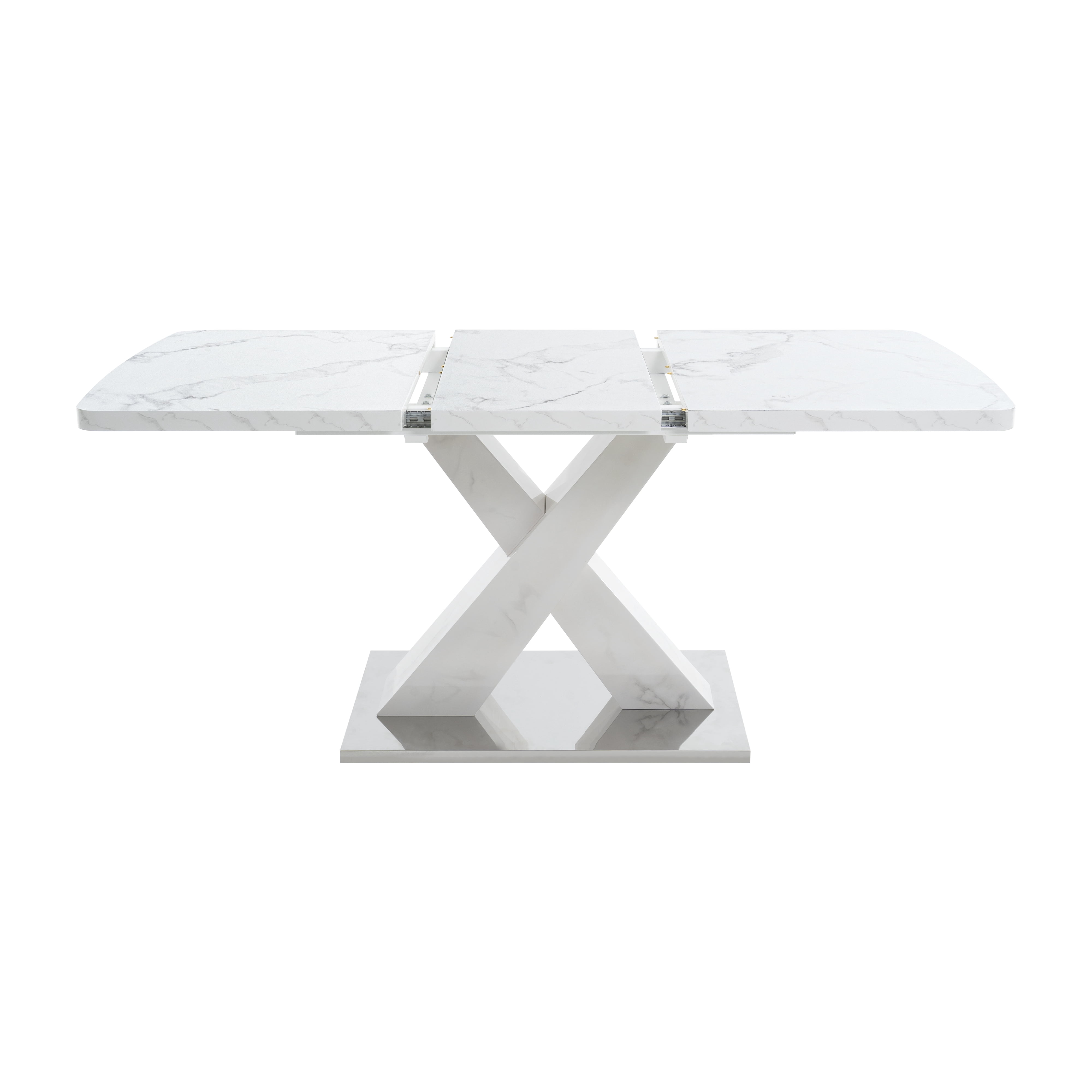 Homy Casa Extendable Marble Top Dining Table with Sturdy MDF X-Legs, Easy Assembly, Modern Design, Space-Saving, Perfect for Contemporary Kitchens and Dining Rooms