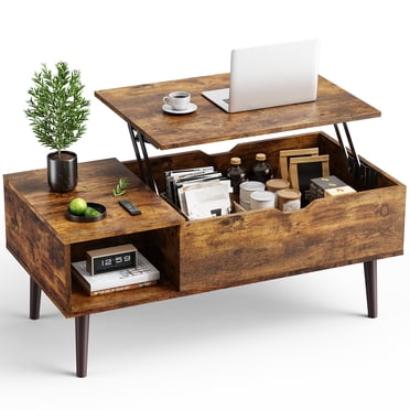EDX Modern Lift Top Coffee Table with Hidden Storage Compartments, Adjustable Shelves for Living Room, Small Spaces, Rustic Brown