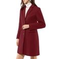 thumbnail image 4 of INSPIRE CHIC Women's Coat Solid Color Notched Lapel Single Breasted Winter Peacoat Burgundy M, 4 of 7