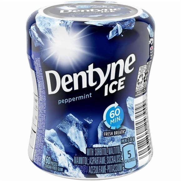 Dentyne Menthe Poivrée Glacée, Gomme Sans Sucre, 60 Pcs, 1 Bouteille