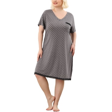 Agnes Orinda Chemises de Nuit pour Femmes Grande Taille pour l'École et le Cégep à Pois Col en V Manches Courtes Nuisette Midi 2X Gris Foncé