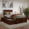 thumbnail image 1 of Nantucket Twin XL Wood Platform Bed with Footboard and Storage Drawers in Walnut, 1 of 23