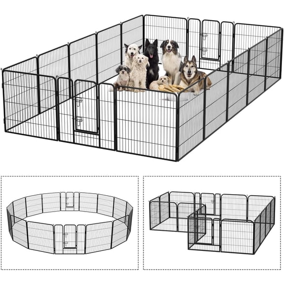 FDW BestPet Parc pour Chien Intérieur Extérieur, Parc pour Animal Robuste Chien 32 Pouces 16 Panneaux Enclos d'Exercice Clôture pour Chat, Clôture d'Exercice pour Chiot, Noir