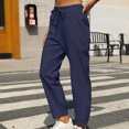 thumbnail image 2 of VEKDONE Womens Linen Long Pants Blue L, 2 of 7