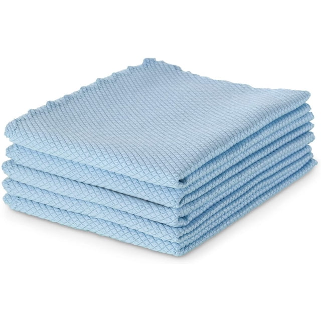 5 Pack Chiffons de Nettoyage en Verre, Chiffons de Nettoyage en Écailles de Poisson, Serviettes de Séchage en Microfibre, Sans Peluches, Sans Traces, Réutilisables