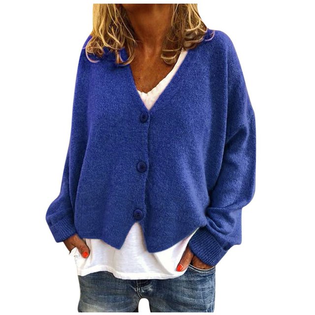XZNGL Cardigan pour Femmes Chandail Mode Femmes Uni Col en V Boutons Décontracté Extensible Tricoté Cardigan Manteau