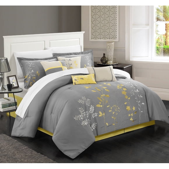 Chic Home Ensemble de Douillette Bliss Garden 8 Pcs, Très Grand Lit, Jaune