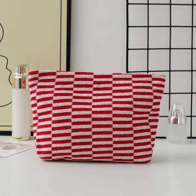 EGNMCR Closet Organizers and Storage Woolen Knitted Bag Striped Color-blocked Cosmetic Bag Pattern Cosmetic Bag Portable Cosmetic Bag Ins-style Pencil Case Polyester makeup pouch