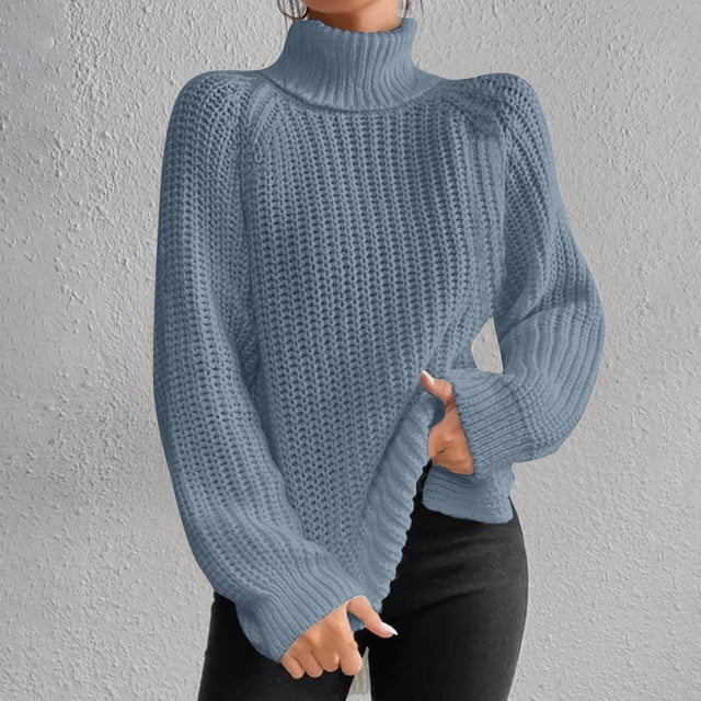 Qertyioot Chandails Surdimensionnés pour Femmes Col Roulé Mode Manches Longues Col Roulé Chandail Décontracté Hauts