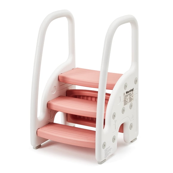 Adjustable Toddler Step Stool with Safety Handrails – 3 Steps, Wide Non-Slip Pedals, Easy Assembly, Sturdy Step Stool for Bathroom, Kitchen, Potty Training – Pink, USA