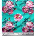 thumbnail image 1 of Soimoi Green Japan Crepe Satin Fabric Peony And Ranunculus Floral Decor Fabric Printed Yard 42 Inch Wide, 1 of 3