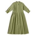 thumbnail image 4 of Robes Maxi en Coton et Lin pour Femmes, Robe Tunique à Boutons Col Ras du Cou Manches Longues Plissée Ligne a Fluide Longues Robes Robes Midi pour Femmes Vert m, 4 of 9