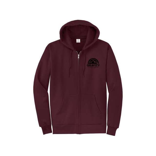 Gravity Outdoor Co. Zip-Up Hoodie - Maroon - Black Logo - Large