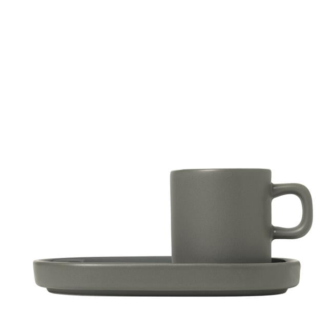 Blomus Pilar Tasses à Espresso avec Plateaux, Étain, Ensemble de 2
