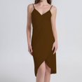thumbnail image 1 of Ladies Sling Midi Dress Asymmetric Solid Color Slim Fit Backless Vacation Outfit, 1 of 8