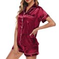 thumbnail image 4 of Women Pajamas Set Short Sleeve Notched Collar Button Down Satin Pjs Sleepwear, 4 of 8