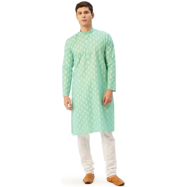 Kurta Pyjama de Festival pour Homme en Coton, Tenue Traditionnelle Indienne (Vert, M)