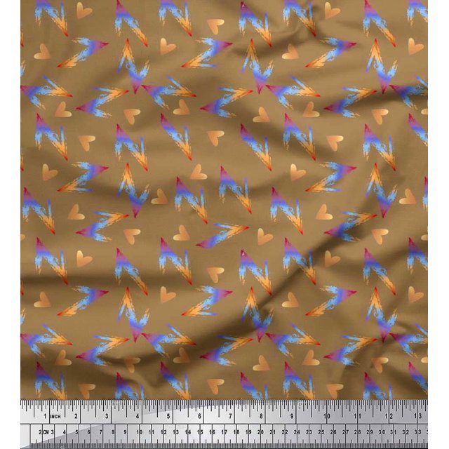 Soimoi Rayon Crepe Fabric Heart & Text Print Fabric by The Yard 46 Inch Wide