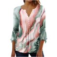 thumbnail image 2 of T-Shirt à Manches Courtes à Imprimé Floral Top Dames Bleu L, 2 of 5