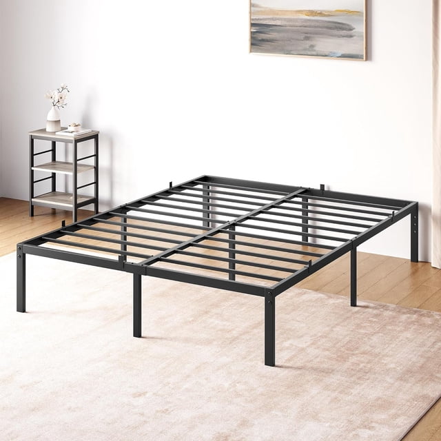 Eastvita Cadre de Lit Plateforme en Métal de 14 Pouces pour Lit Simple avec Rangement sous le Lit/support à Lattes en Acier Robustes/pas de Sommier Requis/assemblage Facile//convient à la Chambre en Noir (Format Double)