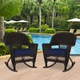 thumbnail image 1 of Pemberly Row Rocker Wicker Chair in Espresso with Blue Cushion (Set of 2) Brown, 1 of 1