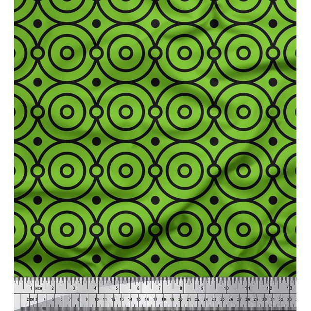 Soimoi Green Poly Georgette Fabric Dots & Circle Geometric Printed Craft Fabric by the Yard 42 Inch Wide