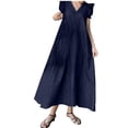 thumbnail image 1 of Tumotour Robe en Denim pour Femmes Été à Volants Sans Manches à Col en V Robe Longue en Jean Bleue Décontractée Ample Robe Maxi en Jean 2025, 1 of 7