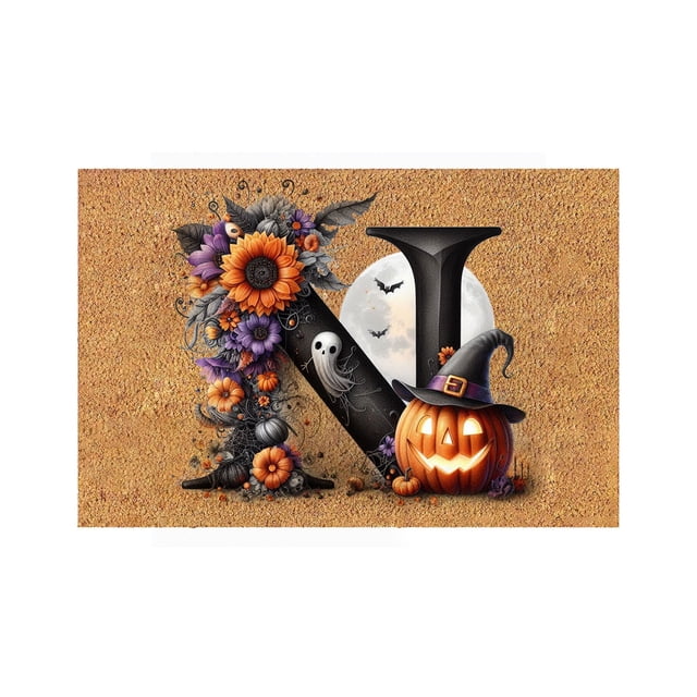 Todaioua Halloween Letter Pumpkin Mats Fall Leaves Plant Flowers 16x24 Inch Washable Rug for Front Door Inside Front Outside Entrance Fall Rugs for Halloween Outdoor Decorations Indoor Door Mat